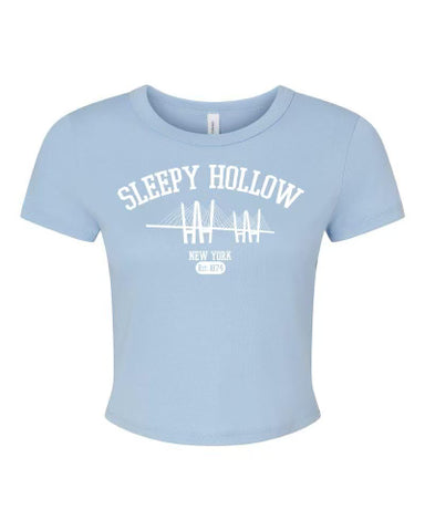 SLEEPY HOLLOW RAGLAN BABY TEE CROP - WHITE/BABY BLUE