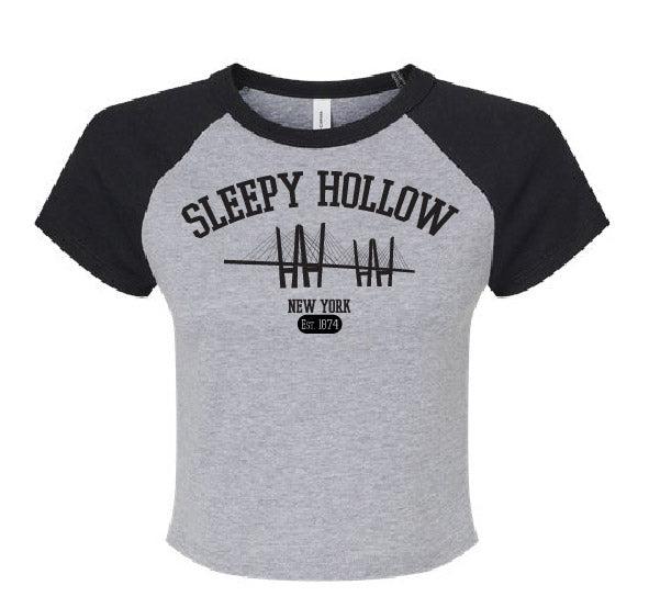 SLEEPY HOLLOW RAGLAN BABY TEE CROP - GREY/BLACK